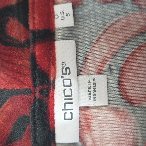 Chico's Red/Black Velvety Soft Velour Funnel Neck Long Sleeve Top, 0 (Small) - Picture 4 of 6